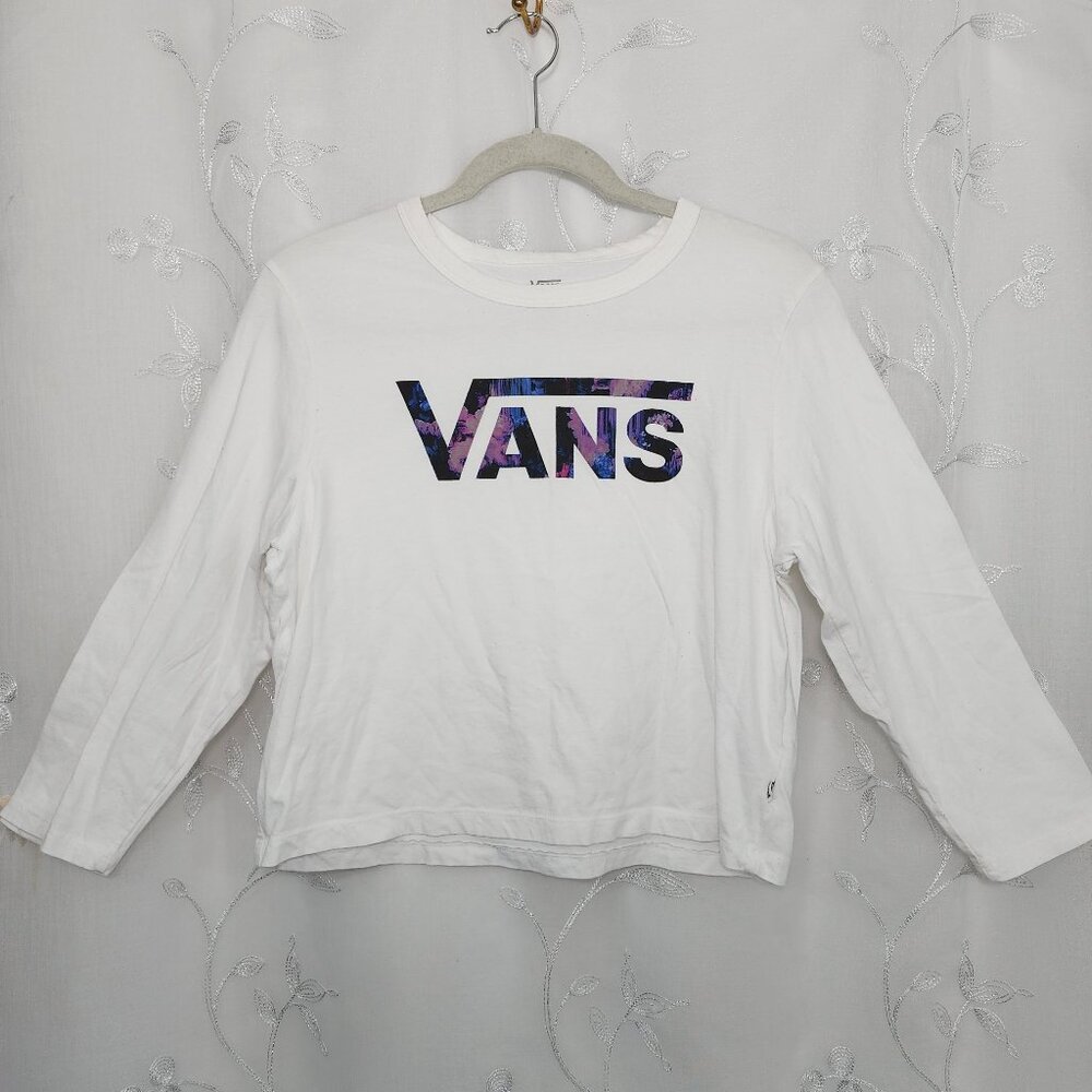 Vans Long Sleeved, Cropped Shirt with Purple Floral Design